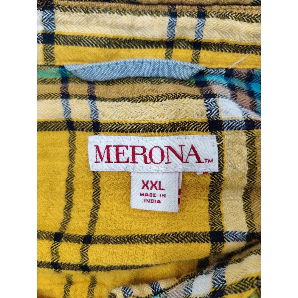Merona Shirt Womens Size XXL Yellow ButtonUp Plaid Long Sleeve Chest Pockets - Picture 5 of 11